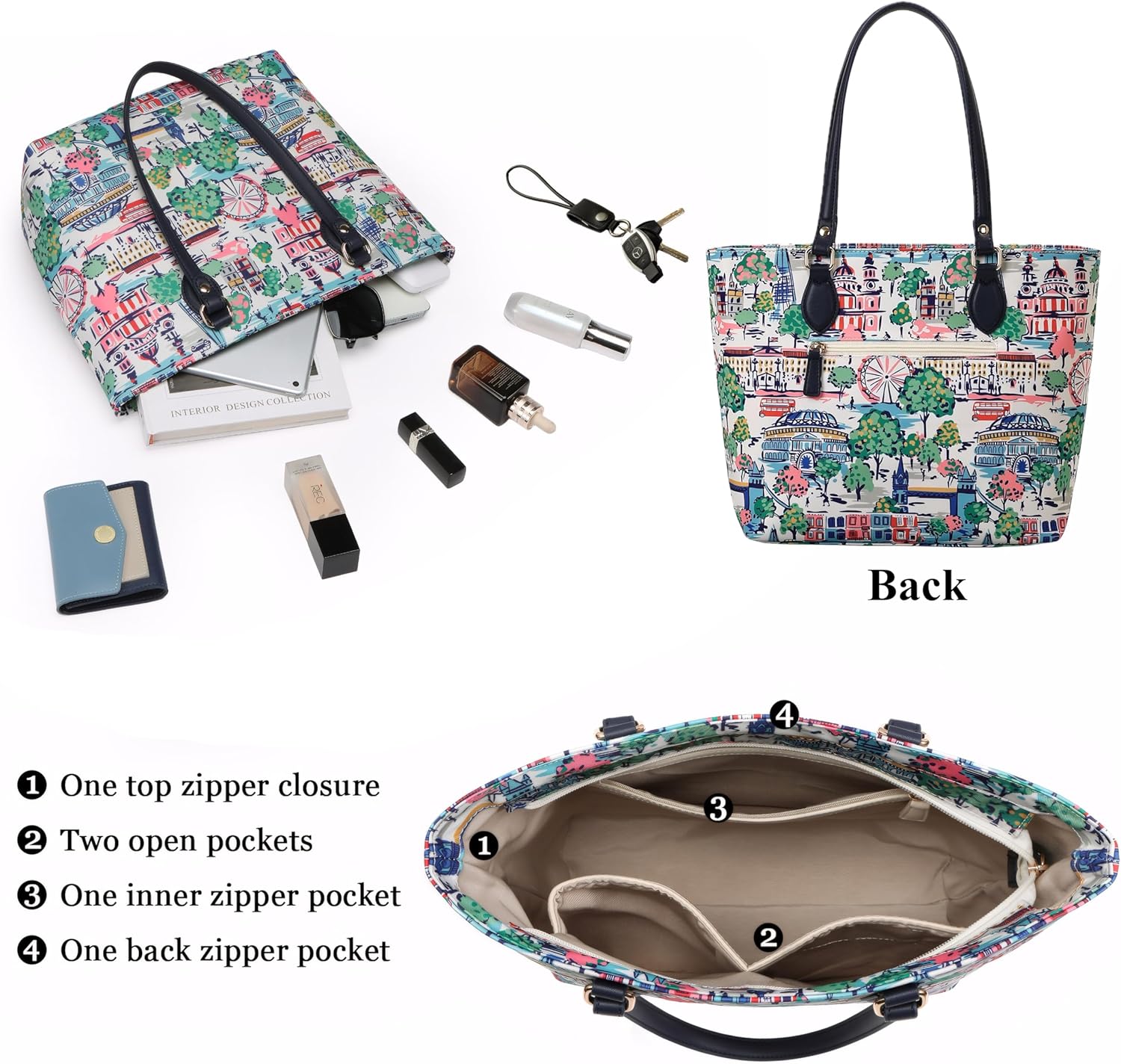 Tote bags for women, tote purse, nylon tote bag, with zipper and pockets, waterproof - Image 4