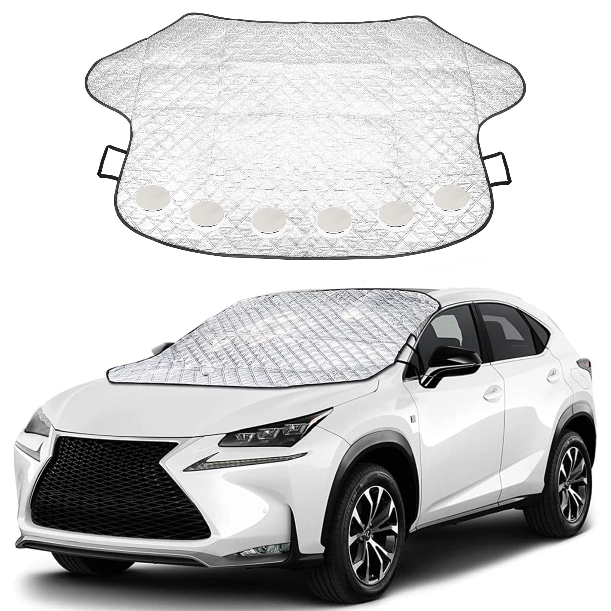 BlueStars - Funda para parabrisas resistente al hielo y la nieve, 4 capas de protección, anticongelante, parasol para coches, SUV, camiones, impermeable, accesorios de invierno para coche, tamaño grande (57 x 47 pulgadas)