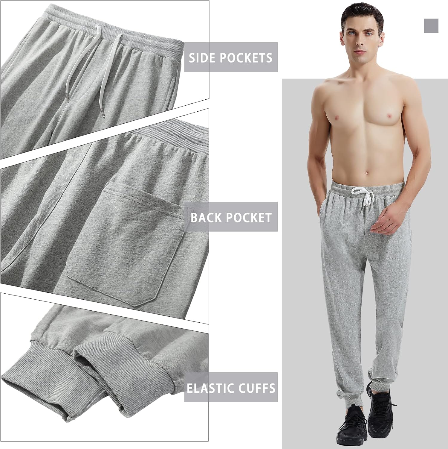 AMY COULEE Men's Casual Joggers Cotton Sweatpants Workout Athletic Pants with Pockets Drawstring Gym Running Pants - Image 3