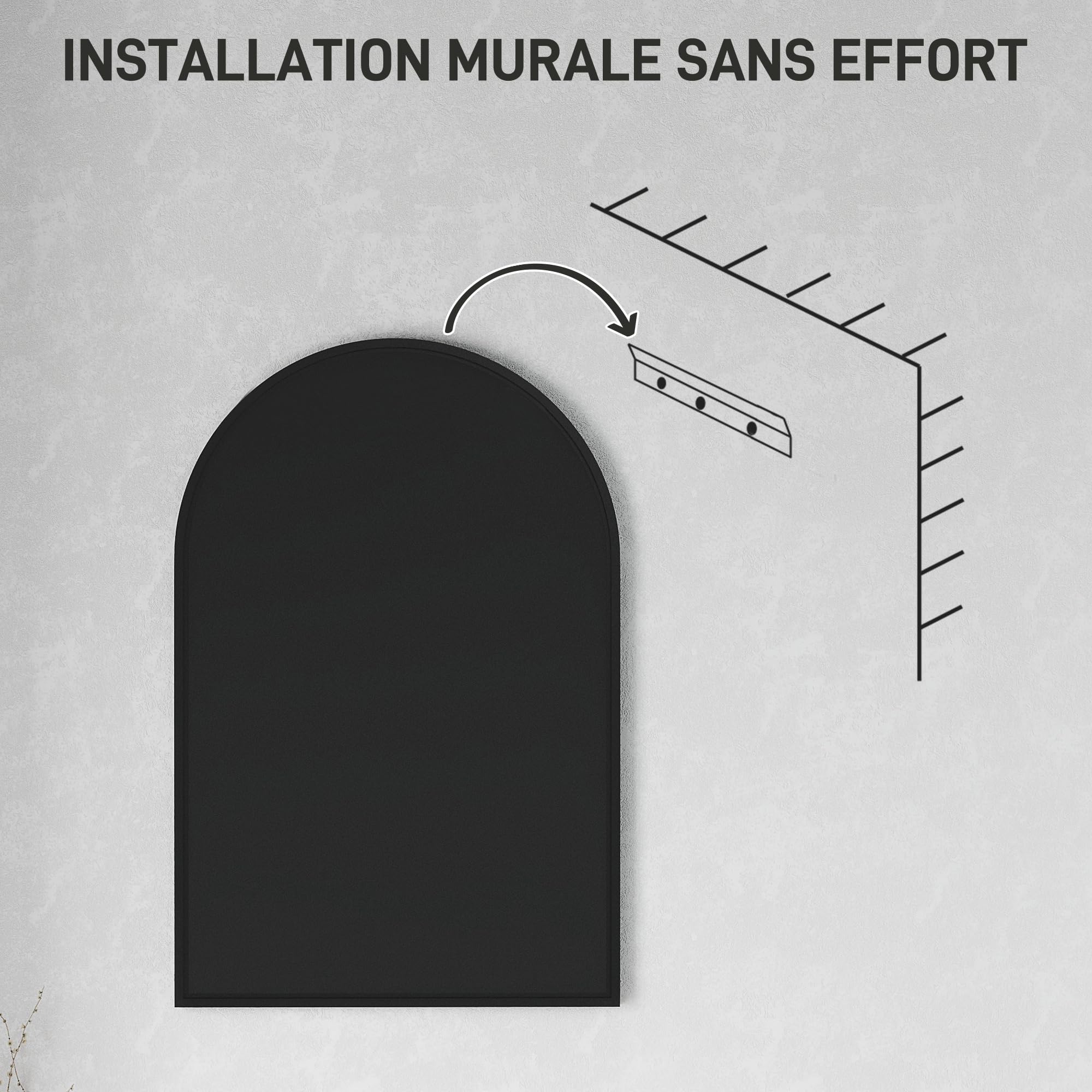 HOMCOM Espejo de Pared arqueado para baño 60x90cm Negro