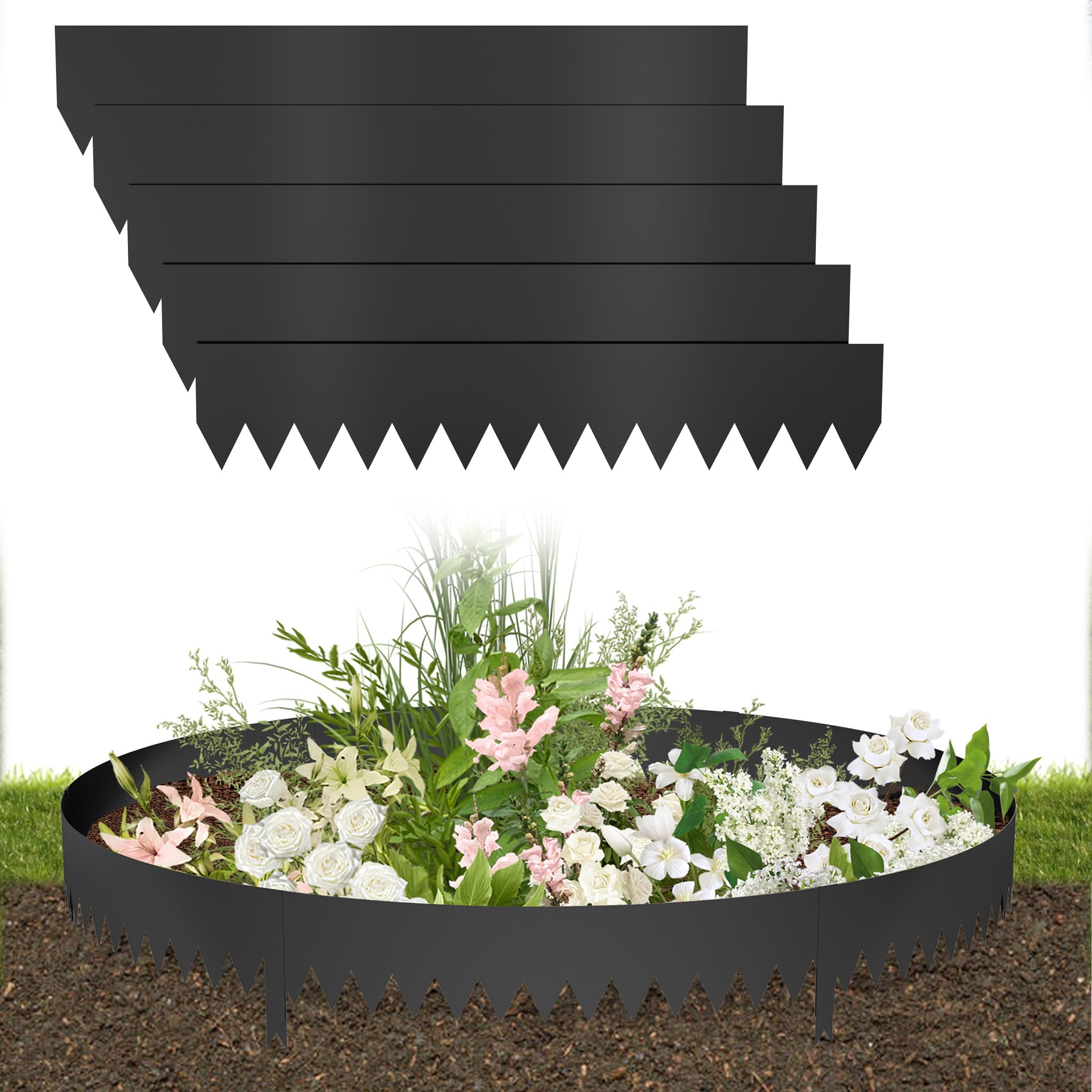 Yunvin 5pcs Lawn Edging Border, Galvanized Steel Flower Beds Garden Edging Rust Resistant Easy Install Flexible Lawn Edging Strip for Flowerbeds, Pathways, Black 100cmL x 20 cmH