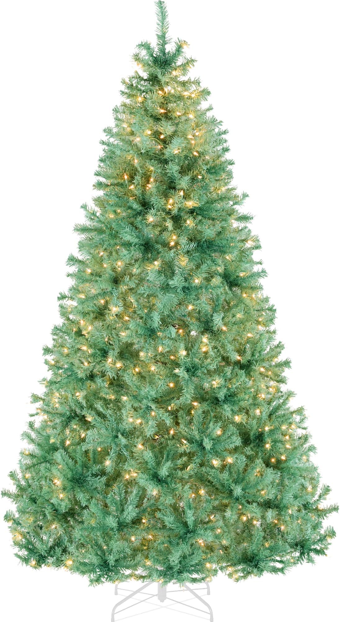 7.5ft Pre-Lit Sage Green Christmas Tree, Full Artificial Holiday Decoration w/ 1,350 Branch Tips, 550 Lights, Foldable Base