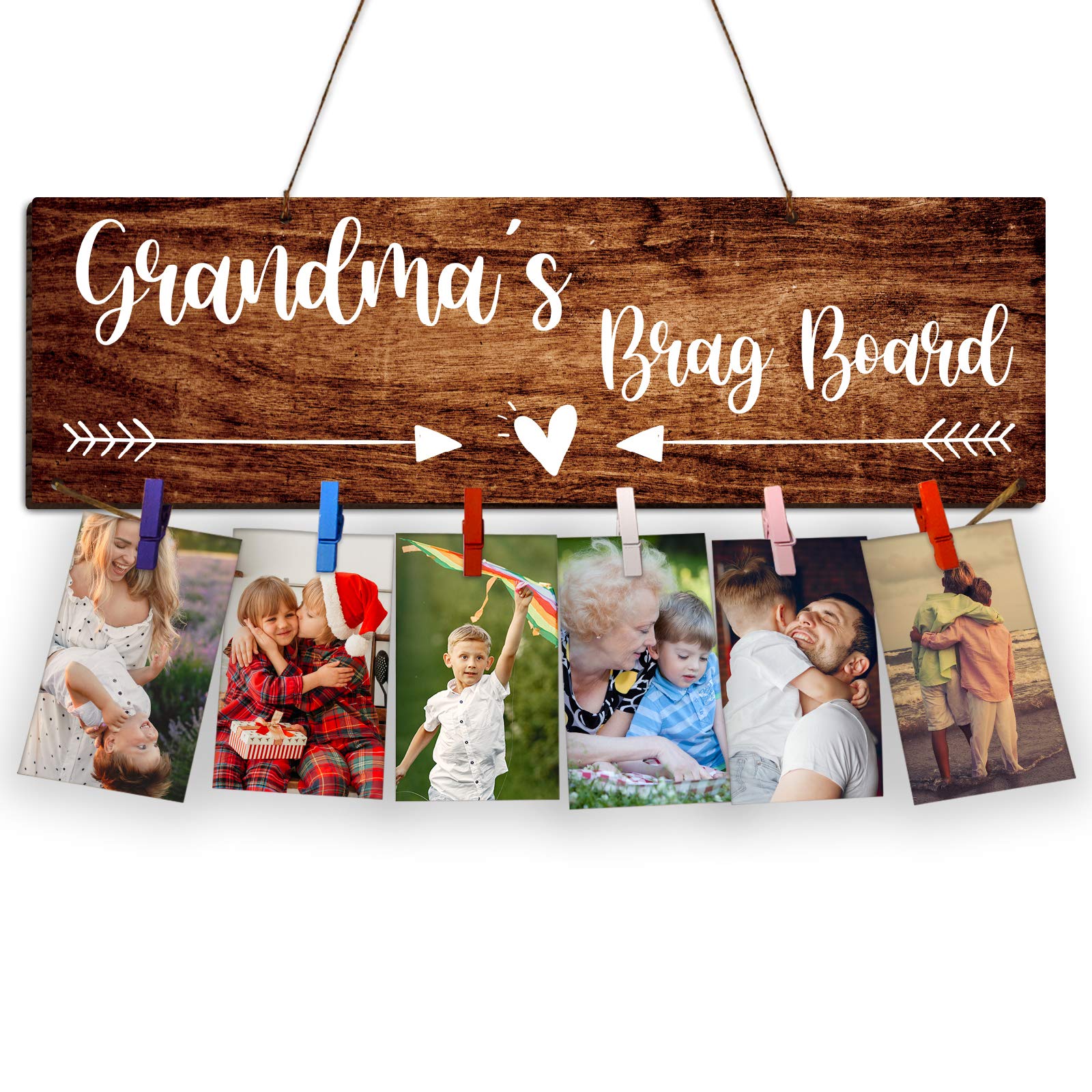 Zhuper Grandma’s Brag Board - Gifts for Grandma from Granddaughter and Grandson - Nana Grammy Grandmothers Photo Holder 15.75x4.72 Inches