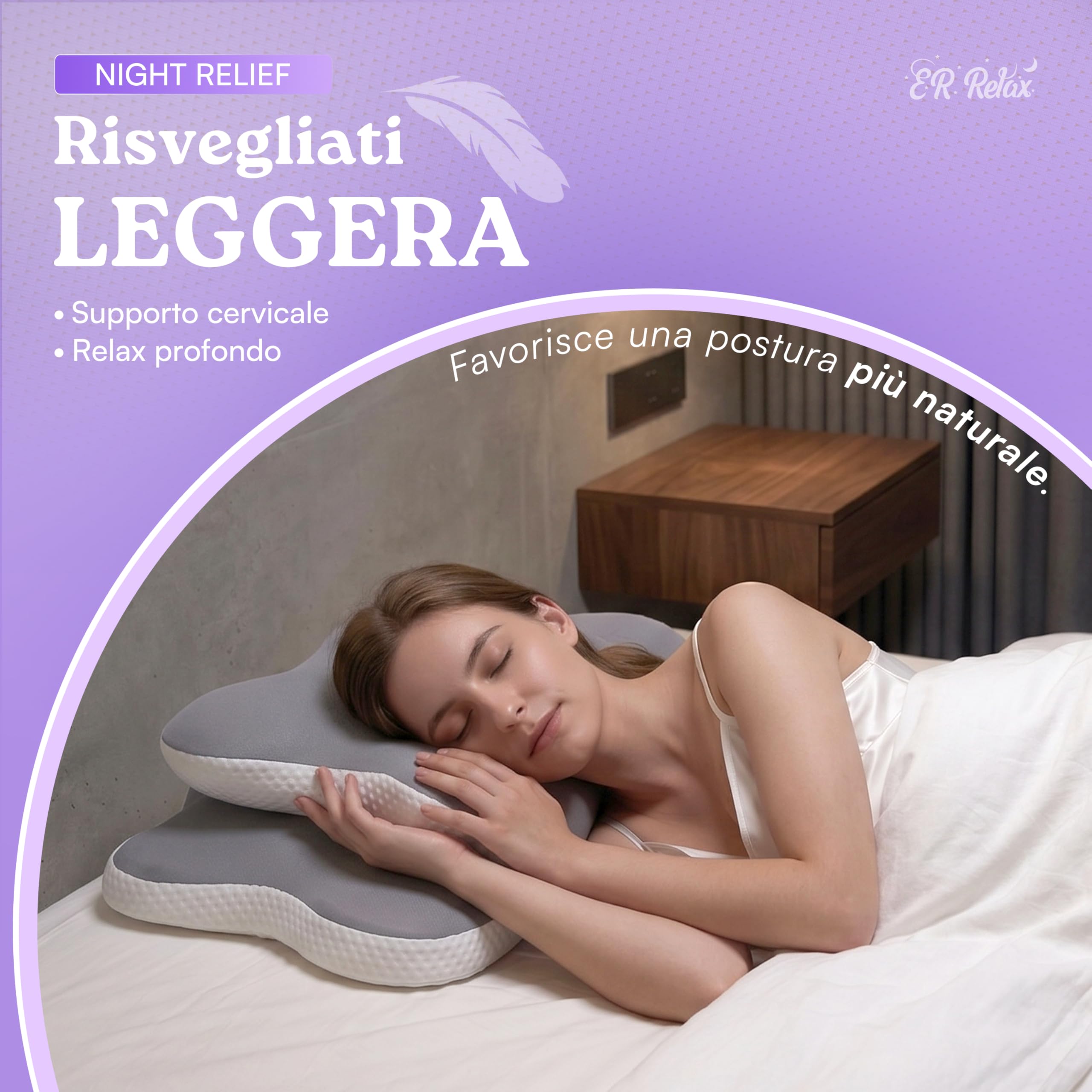 Cuscino Cervicale per dormire in Memory Foam – Supporto Collo e Spalle, Design Ortopedico con Federa Traspirante, Ideale per Sonno Laterale o Supino