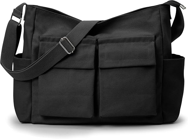 KALIDI Canvas Tote Shoulder Bags Womens Casual Messenger Crossbody Bag Thick Canvas Hobo Bag Water resistant for College Work Shopping Travel Daily