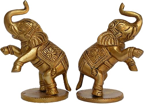 Miniatura 2 de Aakrati Par amarillo pequeño de 4 pulgadas de latón lindo elefante Showpiece multiusos uso para el hogar u oficina o peso de papel