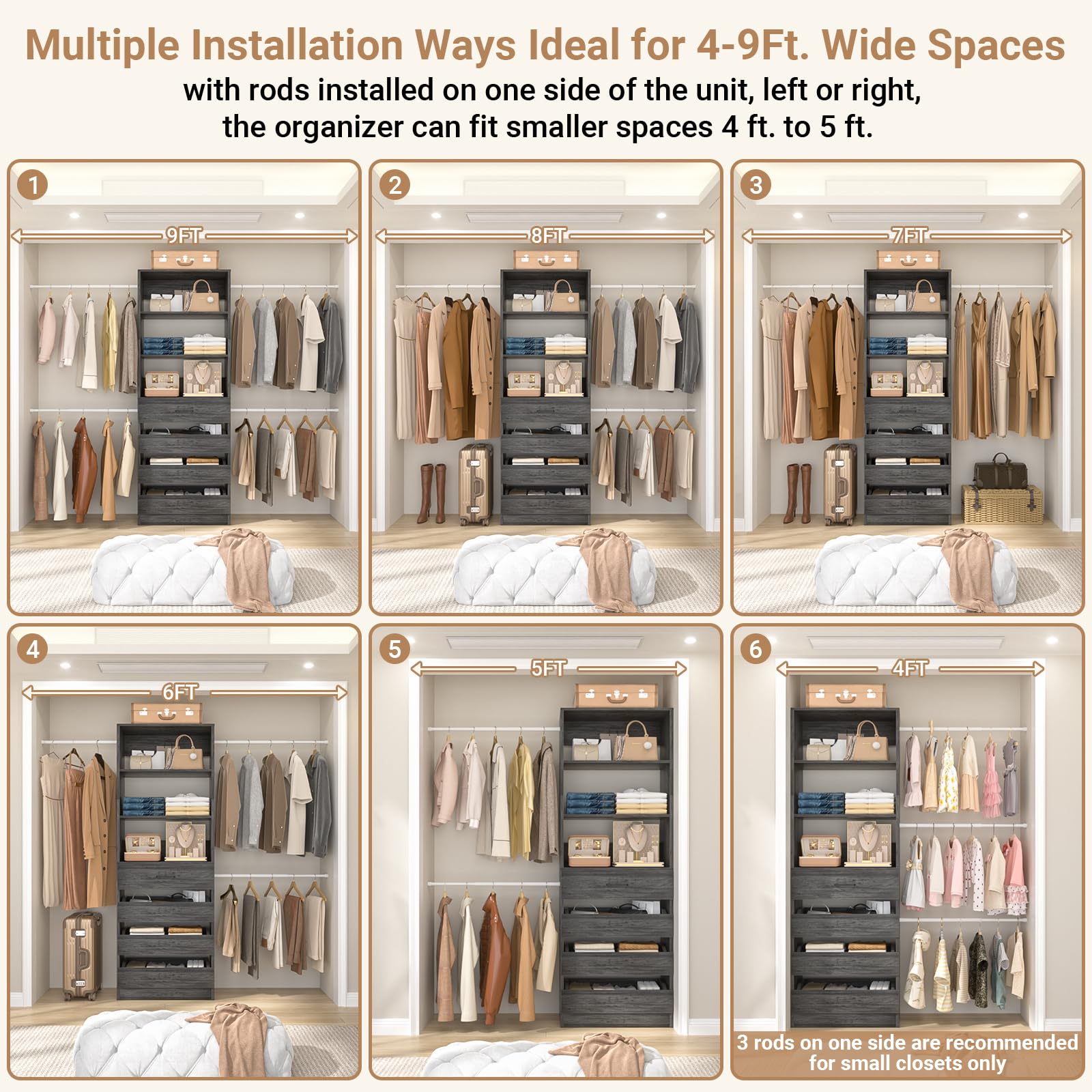 Amazon.com: Aheaplus Closet System Set of 2, 4-9Ft Wood Closet
