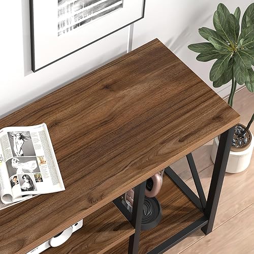 Miniatura 49 de FOLUBAN Soporte de TV para TV de hasta 65 pulgadas, centro de entretenimiento de madera rústica y metal con estantes de almacenamiento, mesa consola