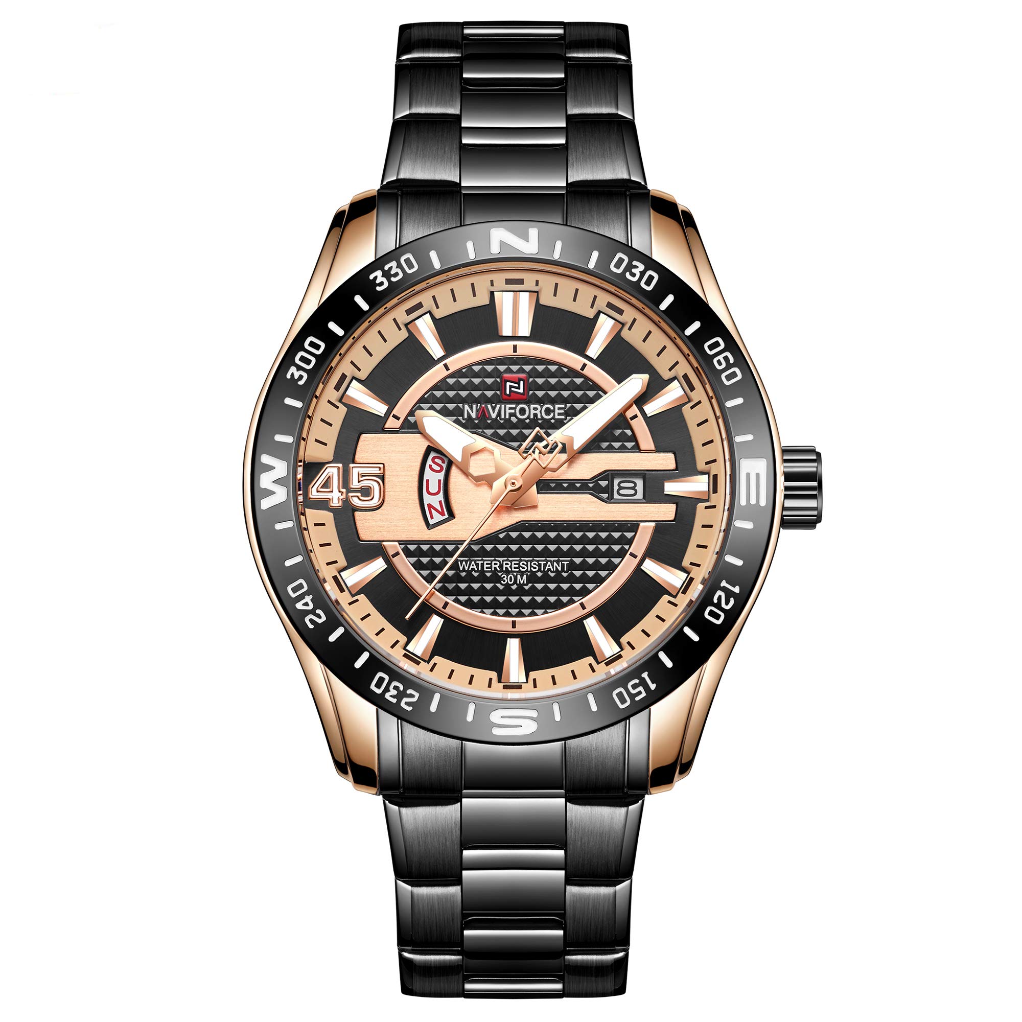 NAVIFORCE Fashion Mens Date Day Waterproof Stainless Steel Quartz Watch