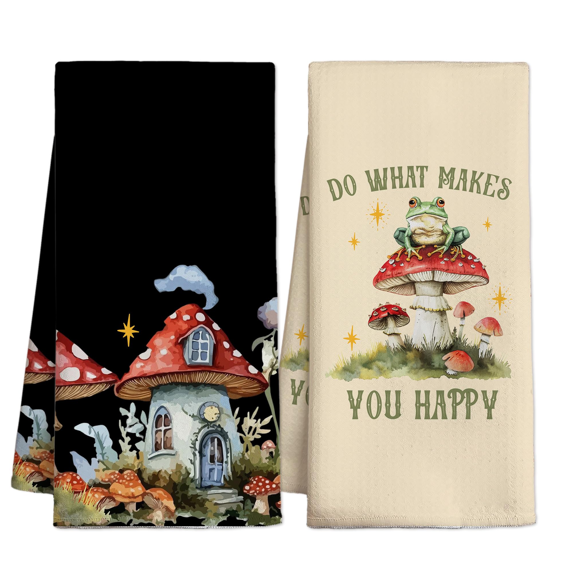 RPLCSPC Cute Mushroom Towels Sets of 2, Funny Kitchen Absorbent Quick Dry Cloth, Frog and Mushroom Kitchen Decor, Unique New Home Housewarming Gifts