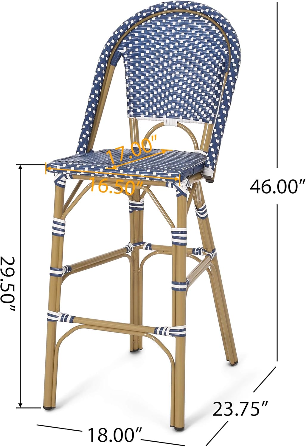 Kinner Outdoor French Bistro Barstools - Aluminum and Wicker - Dark Teal/White/Bamboo Finish (Set of 2)