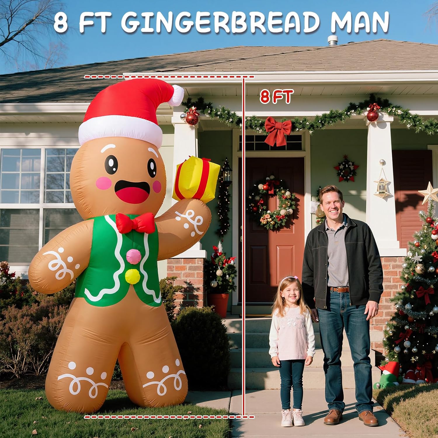Christmas Inflatables Outdoor Decorations, 8 FT Gingerbread Large Blow Up Yard Decor with 3 LED Lights, Christmas Home Decor Party, Yard, Garden, Lawn Winter Decorations Ornaments