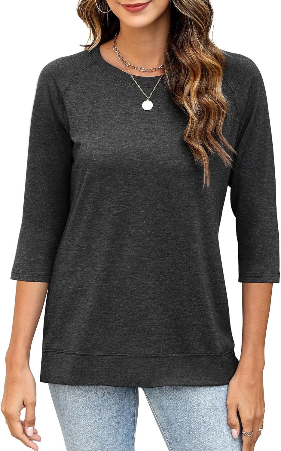 JomeDesign Womens Tops Casual 3/4 Sleeve Crew Neck Shirts Loose Fit Tunic Blouses Summer Tees - Image 2