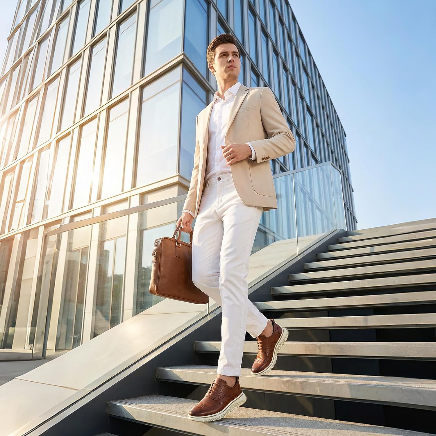 HEEZ Men's Dress Sneakers, Casual Dress Shoes for Men Comfortable, Wingtip Oxford for Business Office - Image 2