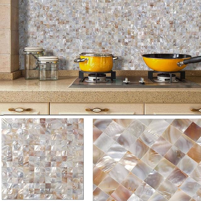 BeNice Self Adhesive Wall Tiles for Bathroom, Mosaic Tile Stickers Splashback Tiles Waterproof (4sheets,Beige White)