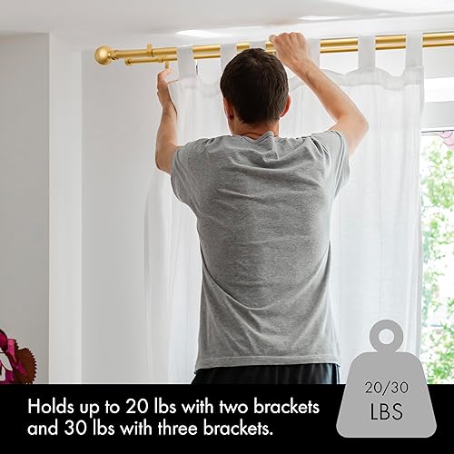 Miniatura 6 de Meriville Barra de cortina telescópica de doble ventana de 1 pulgada de diámetro, 28 a 48 pulgadas, oro real