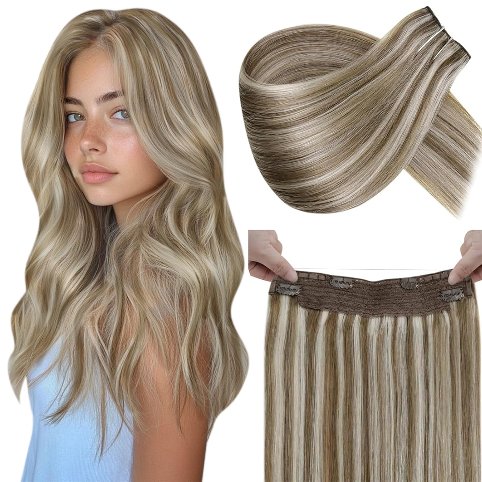 LaaVoo Wire Hair Extensions Human Hair 18 Inch Medium Brown Wire Human Hair Extensions Light Brown Human Hair Extensions Long Straight Hair 86g — view 49