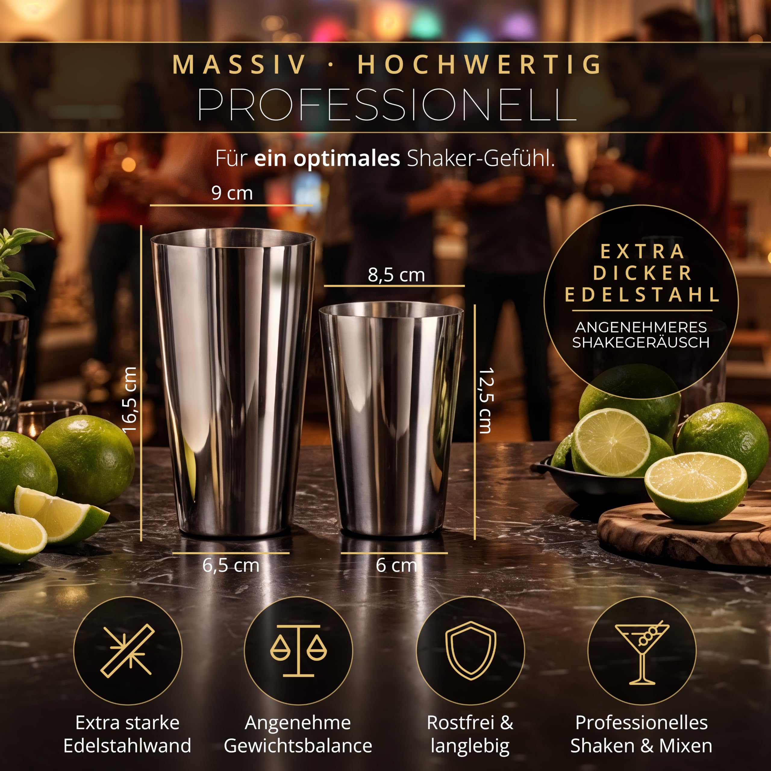 Juego de coctelera de acero inoxidable Boston, Pack Coctelería Cocteles, 7 piezas, compuesto por coctelera, jigger, cuchara de bar, 2 cocidos, muddler y estera de bar