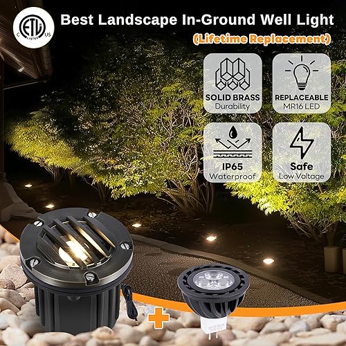 Miniatura 2 de Gardenreet Luces de pozo de latón macizo de bajo voltaje, iluminación LED de 12 V para exteriores en luces de pasarela de suelo con bombilla LED