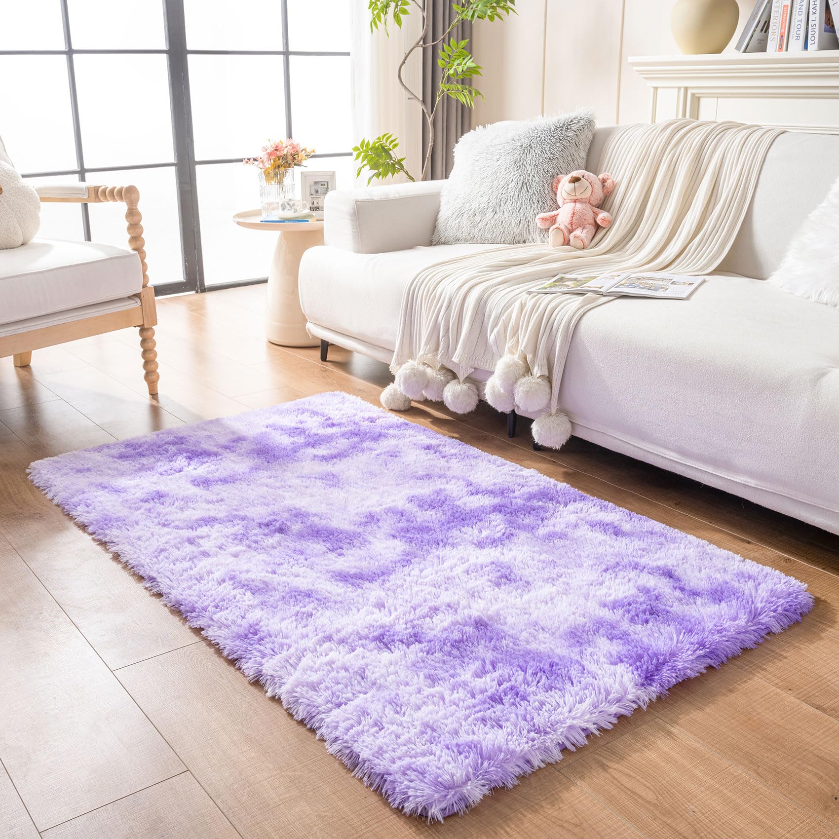 duduta Purple Plush Area Rugs for Bedroom 5x8 ft, Fluffy Carpet for Living Room Kids Room, Large Shag Dorm Rug, Washable Non Slip