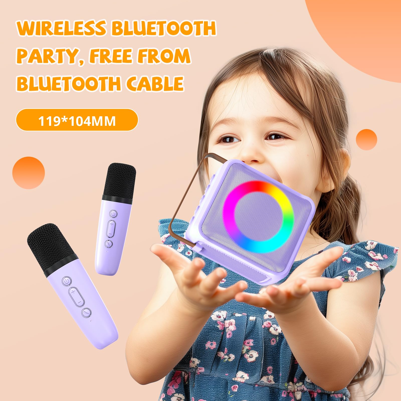 Ankuka Juguetes de Karaoke para niños y Adultos con 2 micrófonos, máquina de Karaoke portátil con luz LED y Efectos de Cambio de Voz, Regalos para niños de 3 a 18 años, Fiestas de cumpleaños
