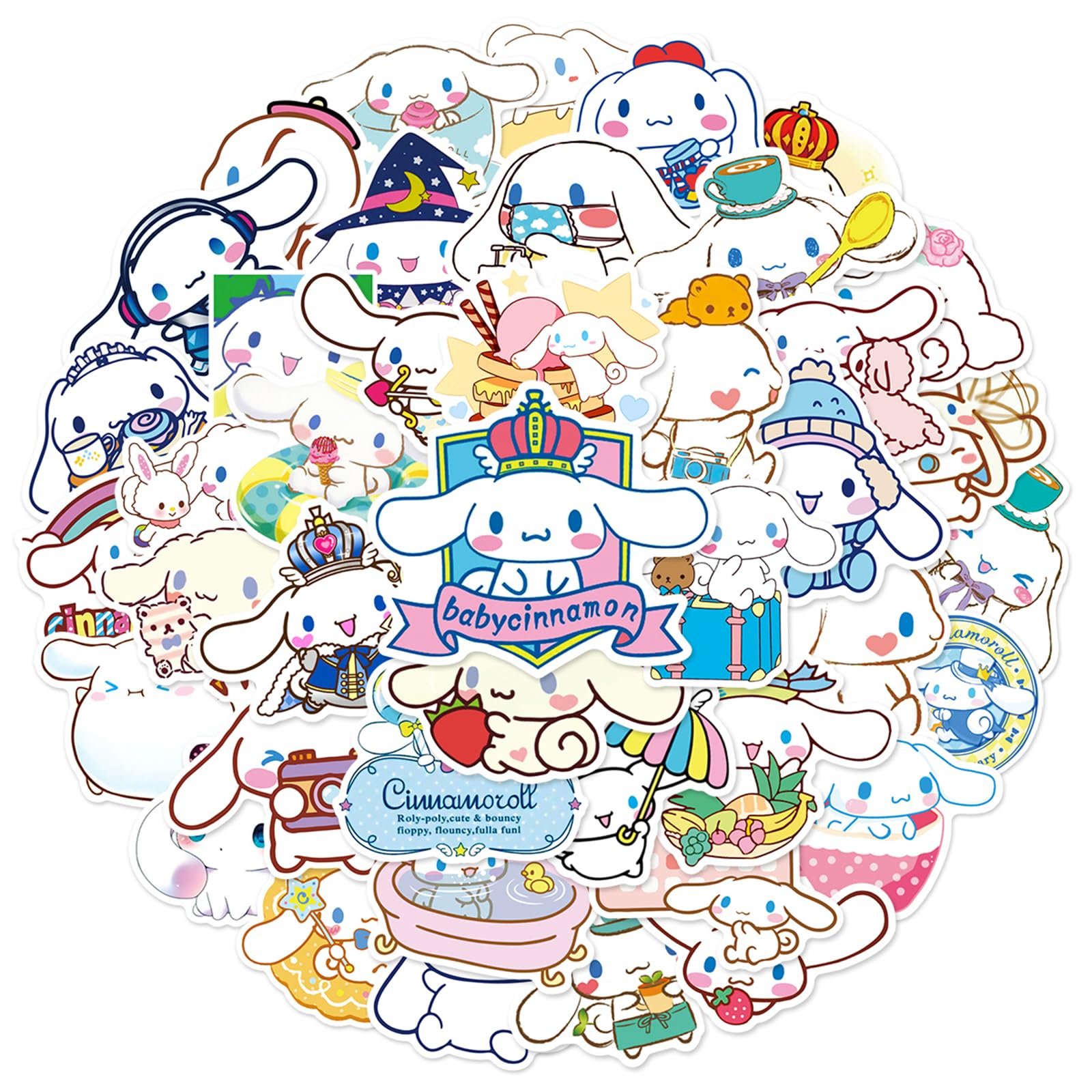 50pcs Cinnamoroll Stickers for Kids, Cute Cartoon Vinyl Waterproof Decal for Water Bottle Laptop Toy Sticker for DIY Decorate Bumper Phone Hard Hat