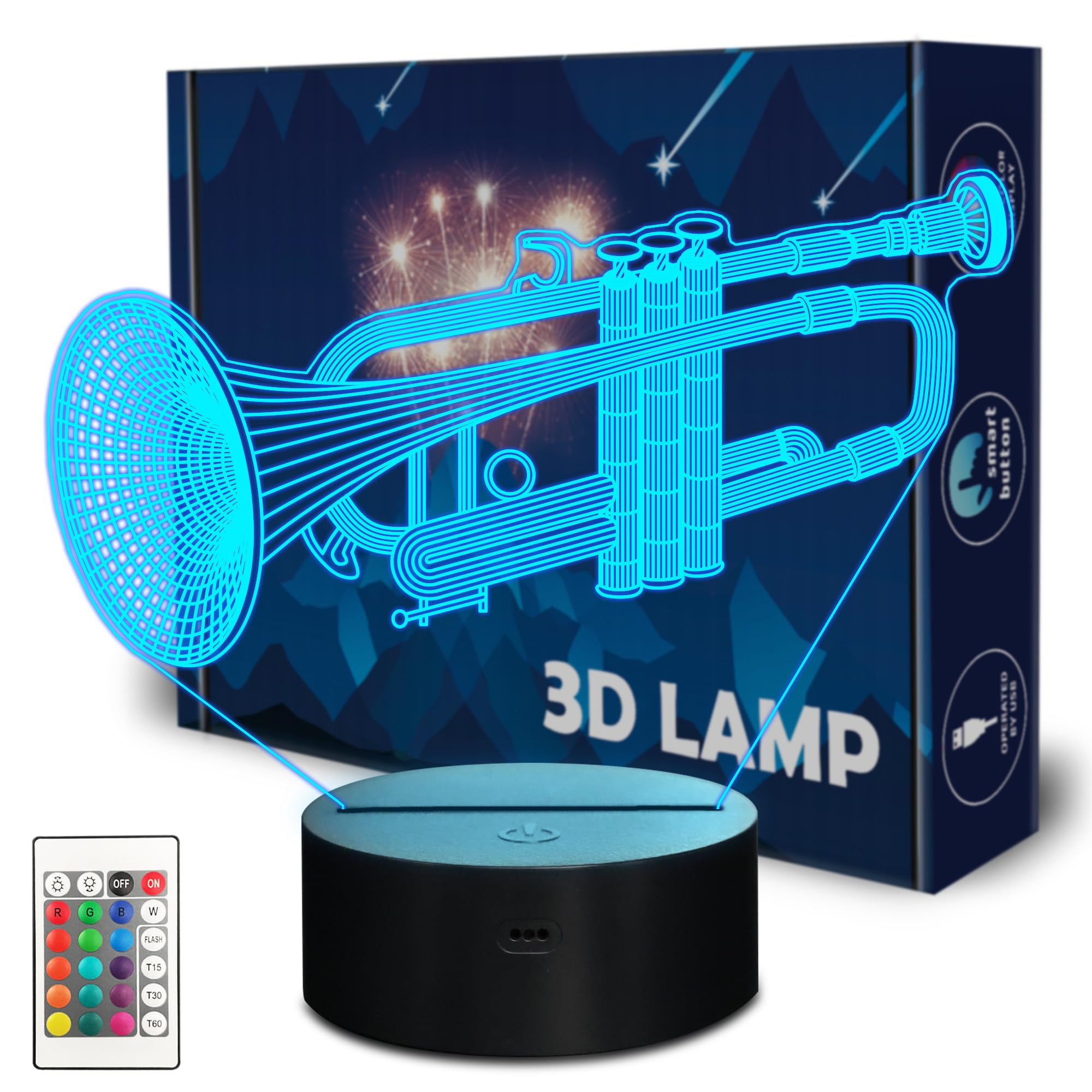Trumpet Night Light, 3D LED Optical Illusion Lamp with 16 Colors and Remote Controller, Gifts for Trumpet Enthusiasts Music Lovers