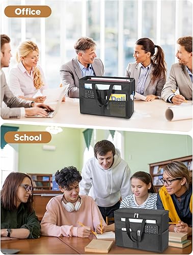 Miniatura 7 de Qozary Paquete de 2 organizadores de carpetas de archivos para colgar en caja con tapas, caja organizadora de archivos portátil plegable con asa,