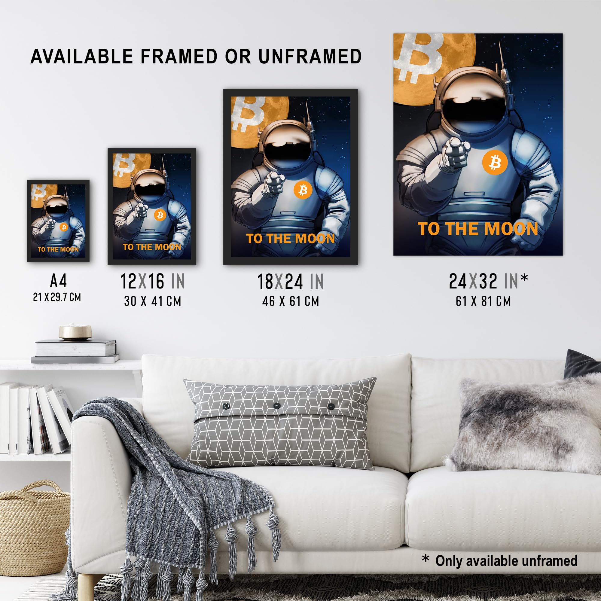 Amazon.com: Artery8 Bitcoin To Moon Crypto Astronaut Satoshi Man Cave Large  Wall Art Poster Print Thick Paper 18X24 Inch: Posters & Prints