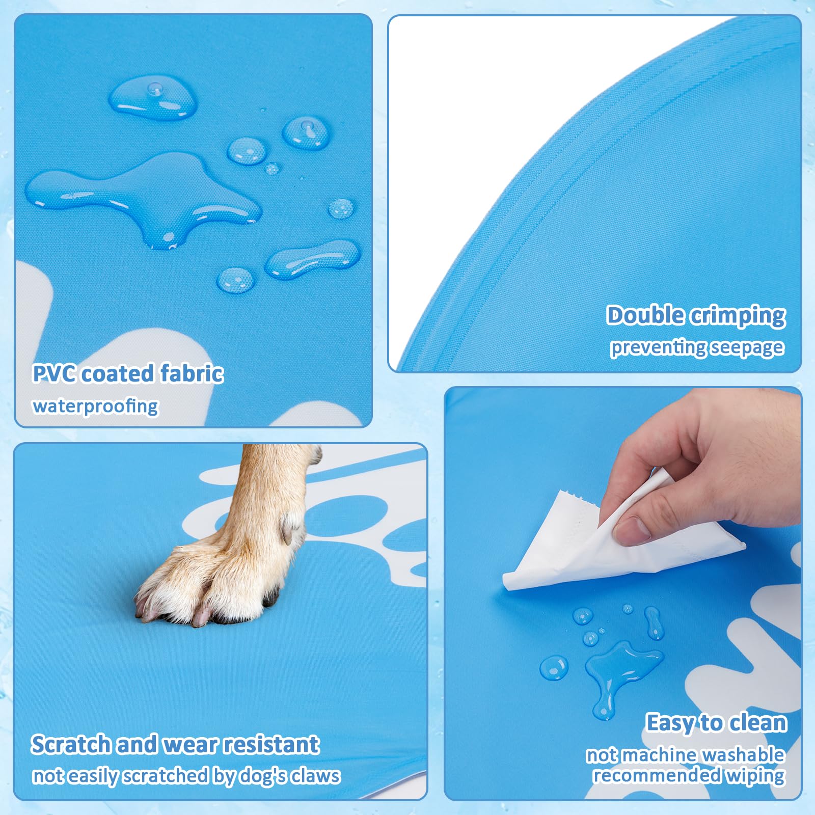 Ownpets Tappetino refrigerante in gel per animali domestici, 100 x 71 cm, non necessita di acqua, tappetino per ghiaccio in tessuto Oxford, per cani e gatti, durevole e atossico (blu)