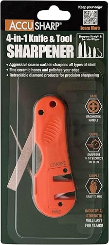 Miniatura 2 de AccuSharp Afilador de cuchillos y herramientas 4 en 1 – Hoja de afilado de carburo de tungsteno grueso y varilla de cerámica con varilla retráctil