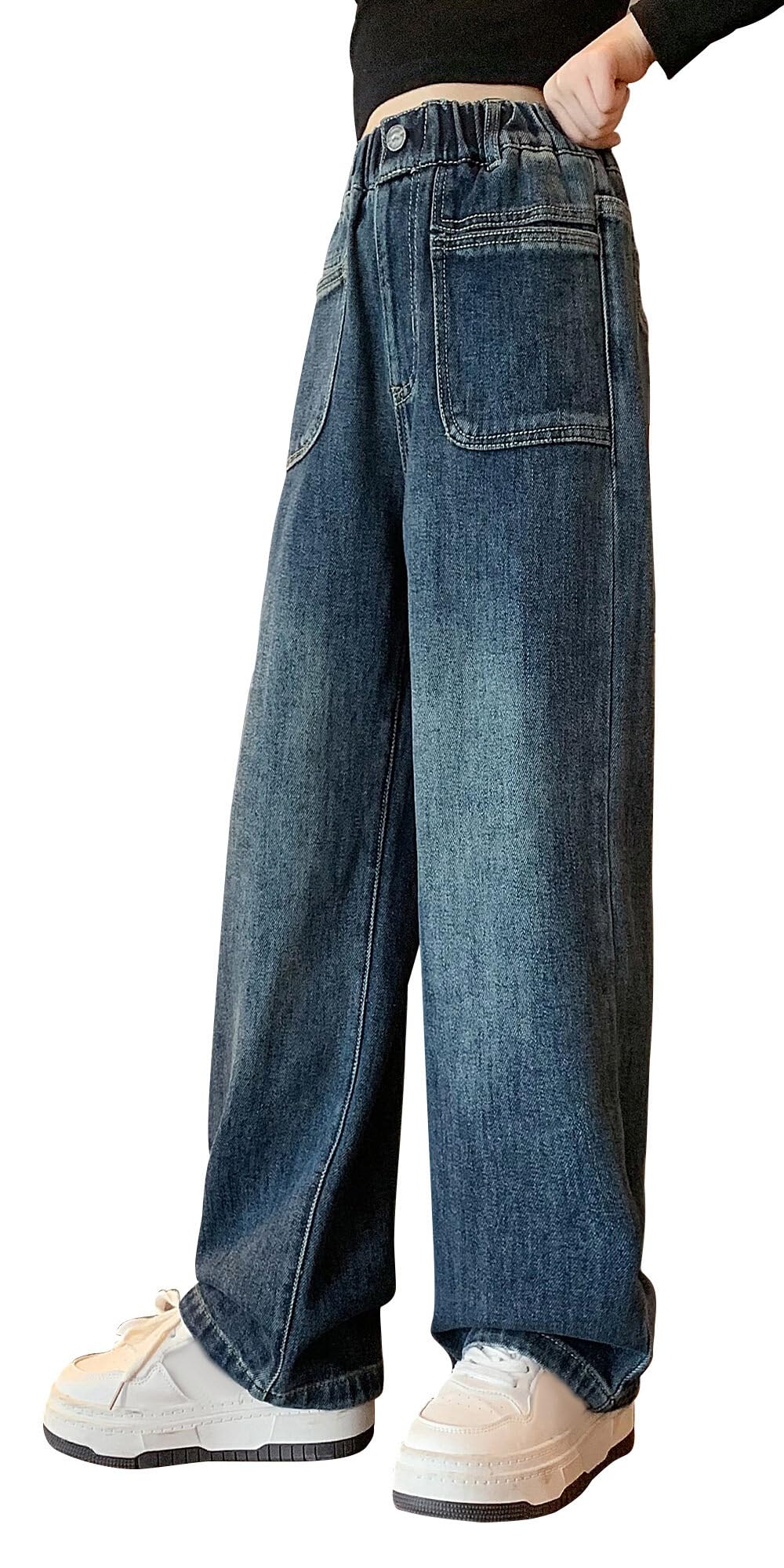 Jeans Déchiré Papillon Jambes Larges Pour Fille 8-14 Ans - Taille élastique, Style Décontracté, Pour Printemps/été/automne - 5