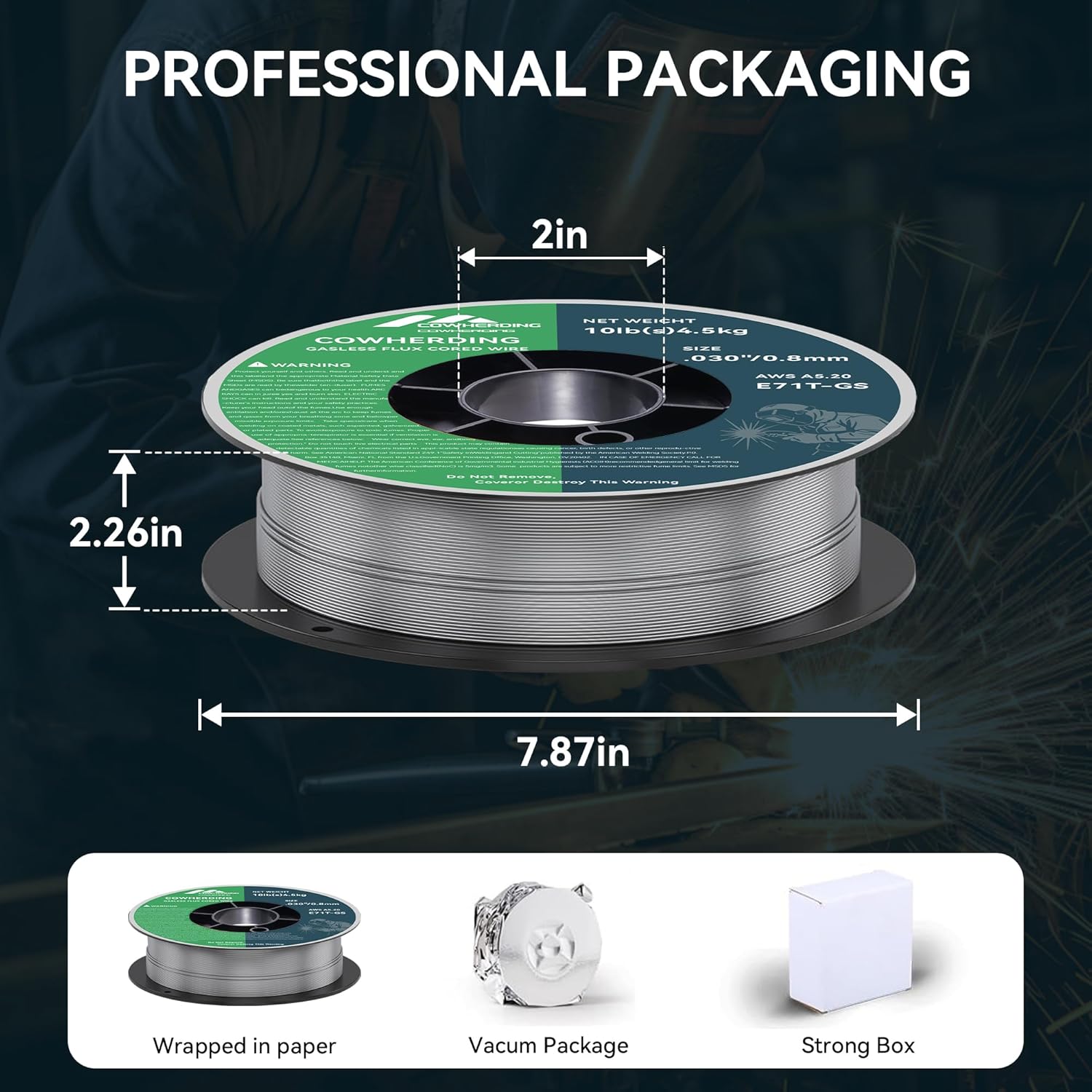 2-Pack Flux Core Gasless MIG Wire, 0.030" Diameter E71T-GS Mild Carbon Steel 10-Pound (4.5kg) Low Splatter Flux Core Welding Wire, Strong ABS Plastic Spool Welding Wire, Less Splatter, Welds Cleaner