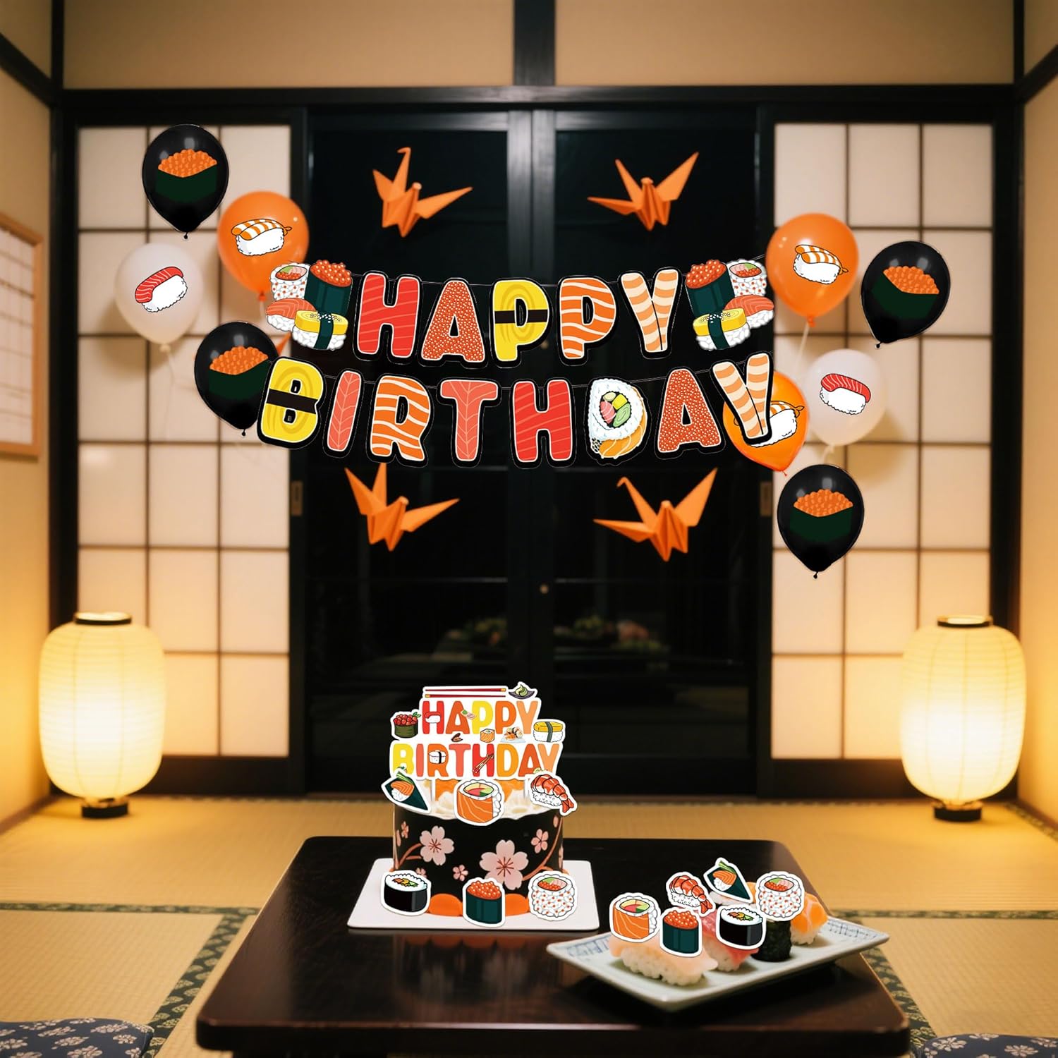 Sushi Party Decorations Japanese Birthday Party Decorations Includes Sushi Happy Birthday Banner Cake Topper Balloons for Sushi Party Supplies - Image 4