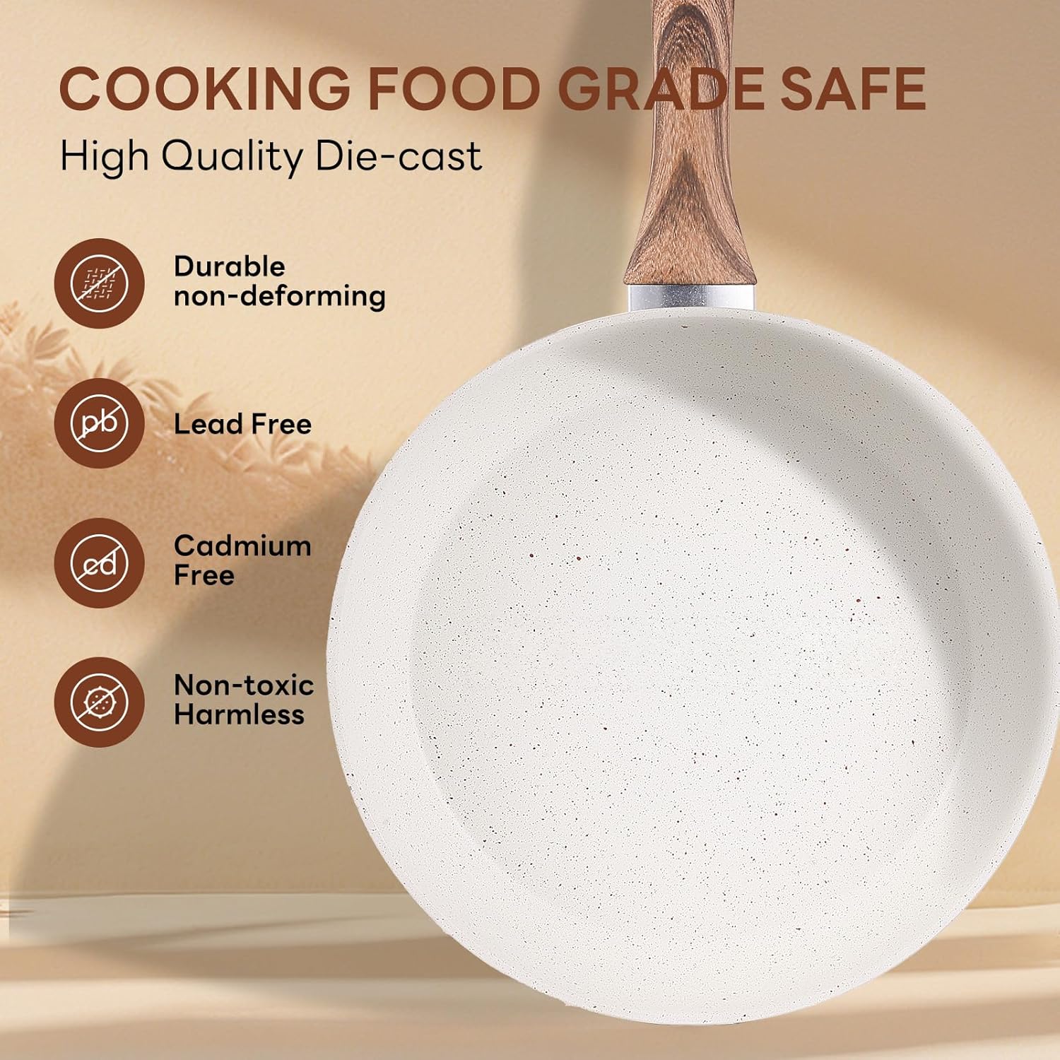 NEWBULIG 17-Piece Cookware Set, Nonstick & Non-Toxic Pots and Pans with Stay-Cool Handles, Induction Compatible, Cream White - Image 5