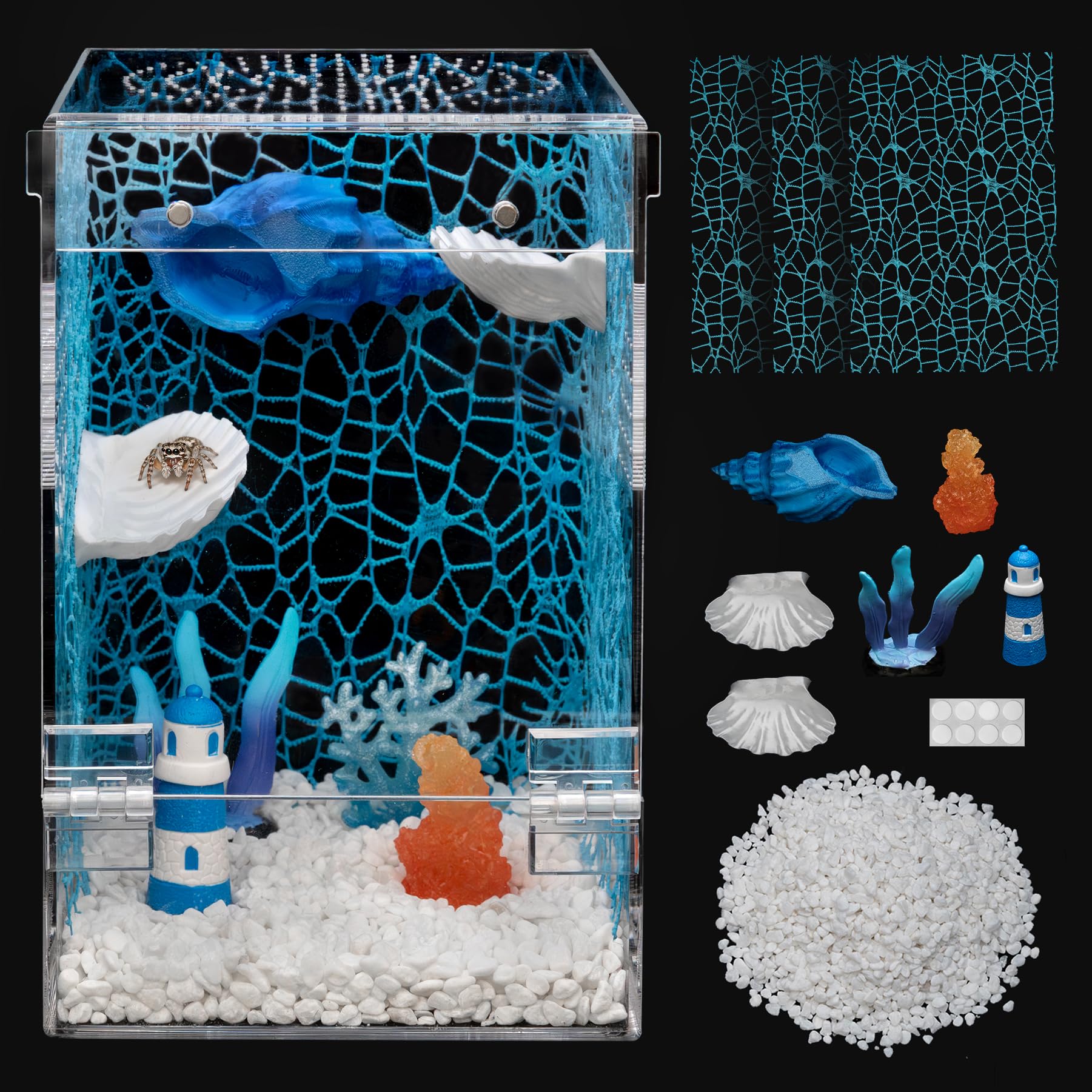 Jumping Spider Enclosure Starter Kit,5 x 5 x 8 in Acrylic Terrarium