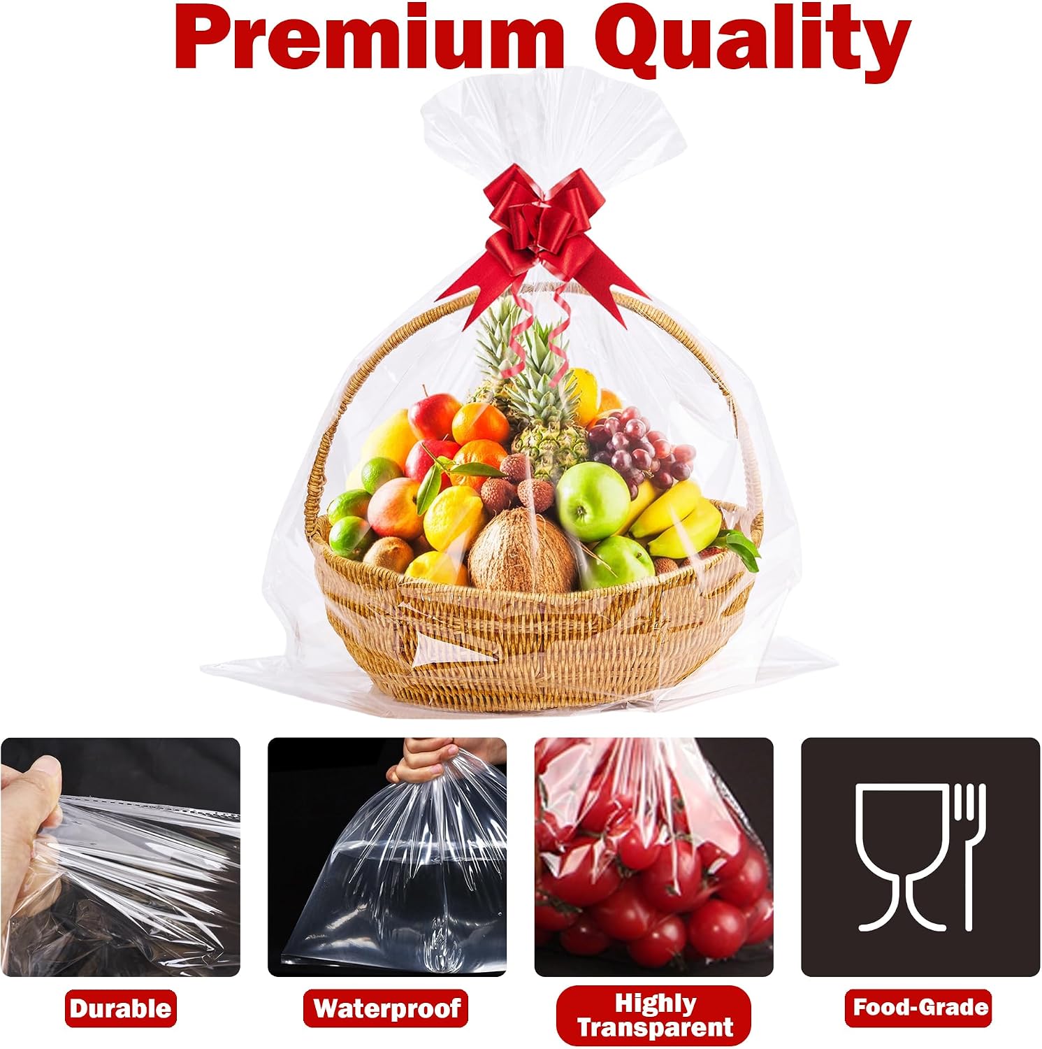 Homrelaxy 30 Pcs 18"x30" Cellophane Bags for Gift Baskets Wrap image 4