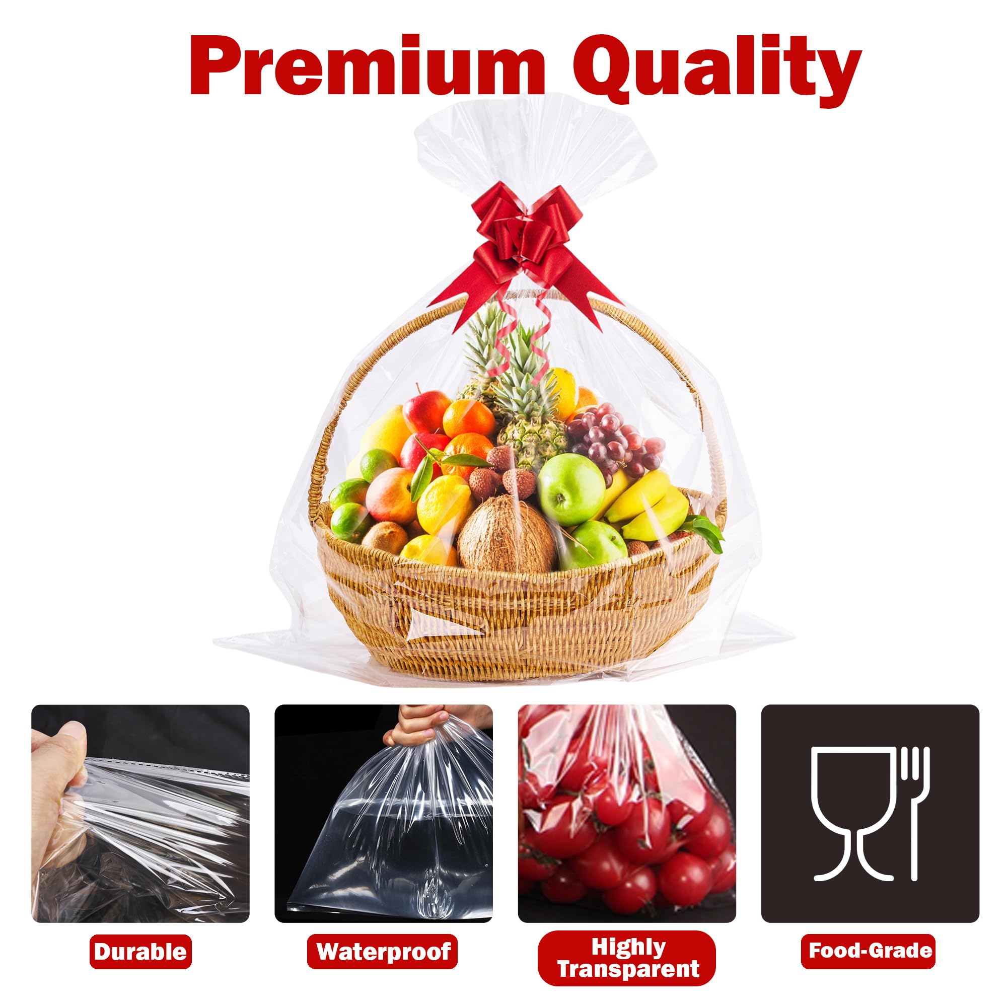 Homrelaxy 22 Pcs 24 x 30 Inches Cellophane Bags for Gift Baskets, Plastic Clear Basket Bags, Cellophane Wrap for Gift Baskets for Birthday, Wedding, Thanksgiving