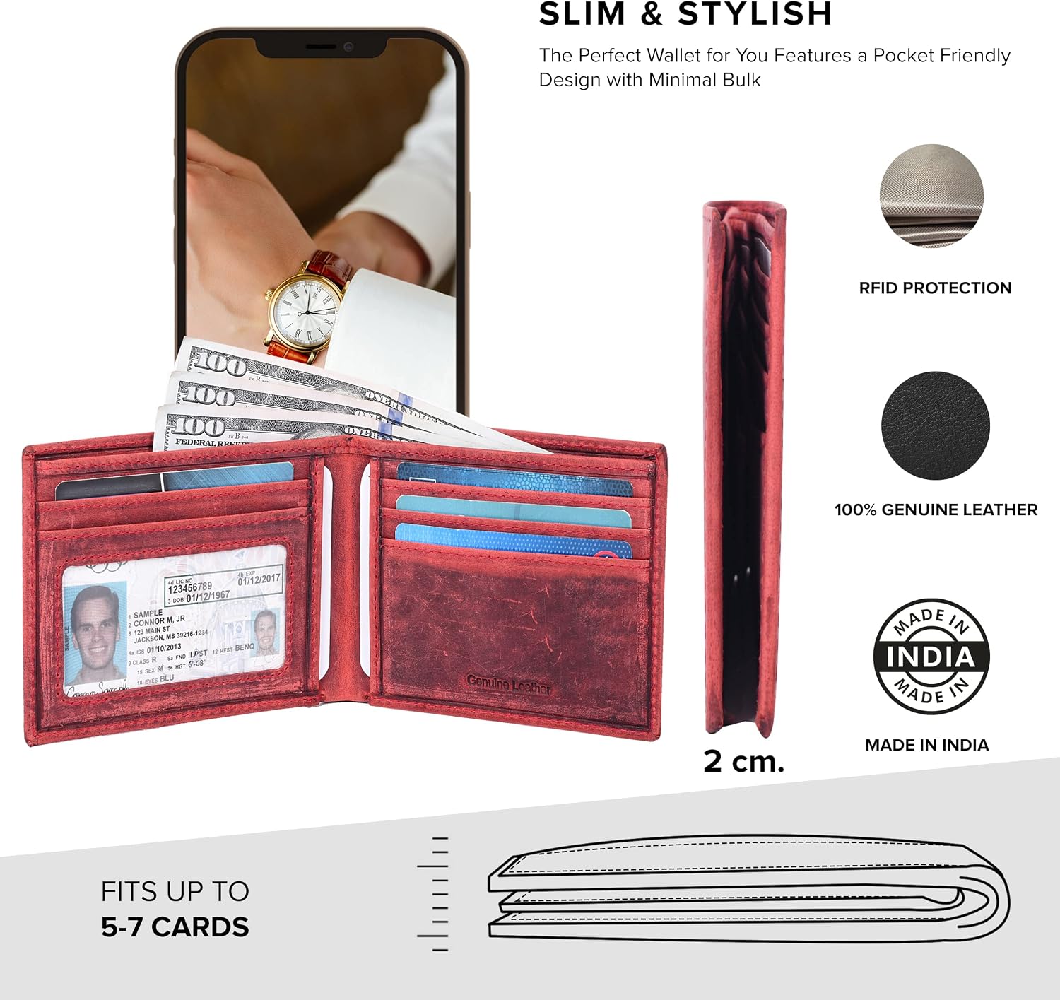 Real Slim Leather Wallet for Men - RFID Blocking Bifold Thin Wallets Credit Card Front Pocket Minimalist Billfold