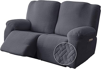 Genina Recliner Loveseat Covers, Stretch Reclining Sofa Covers, 2 Seater Couch Cushion Stripe Jacquard Recliner Slipcovers - Furniture Protector Covers for Pet Kid (Dark Gray)