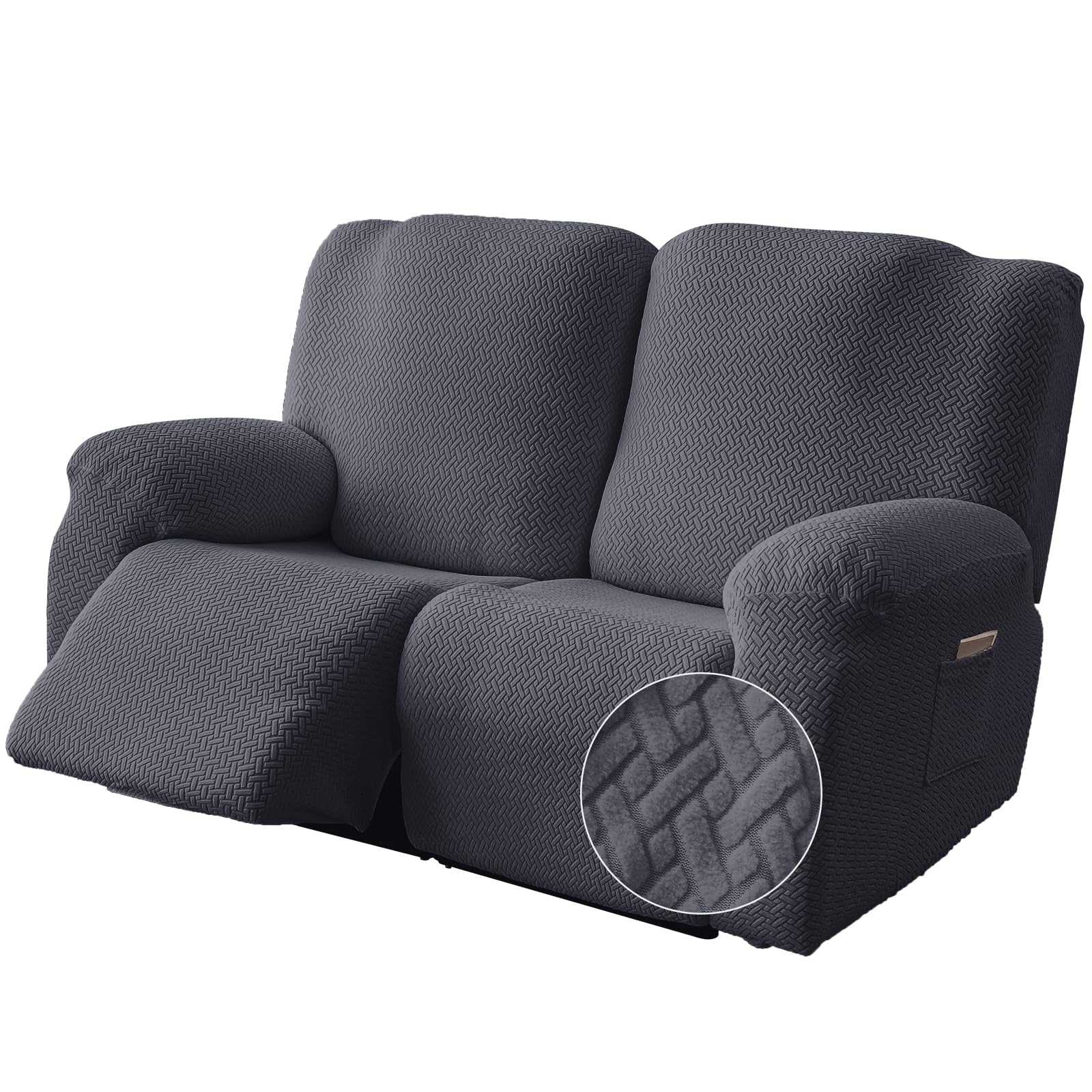 Genina Recliner Loveseat Cover Stretch Couch Covers Sofa slipcover for 2 Seat Reclining Couch Thick Jacquard Furniture Protector (Dark Grey)
