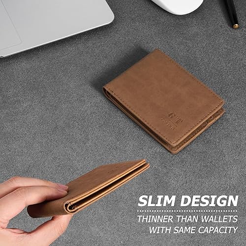 Miniatura 5 de Gostwo - Cartera minimalista delgada en piel vacuna auténtica, funda para tarjetas de identificación, bloqueo RFID.