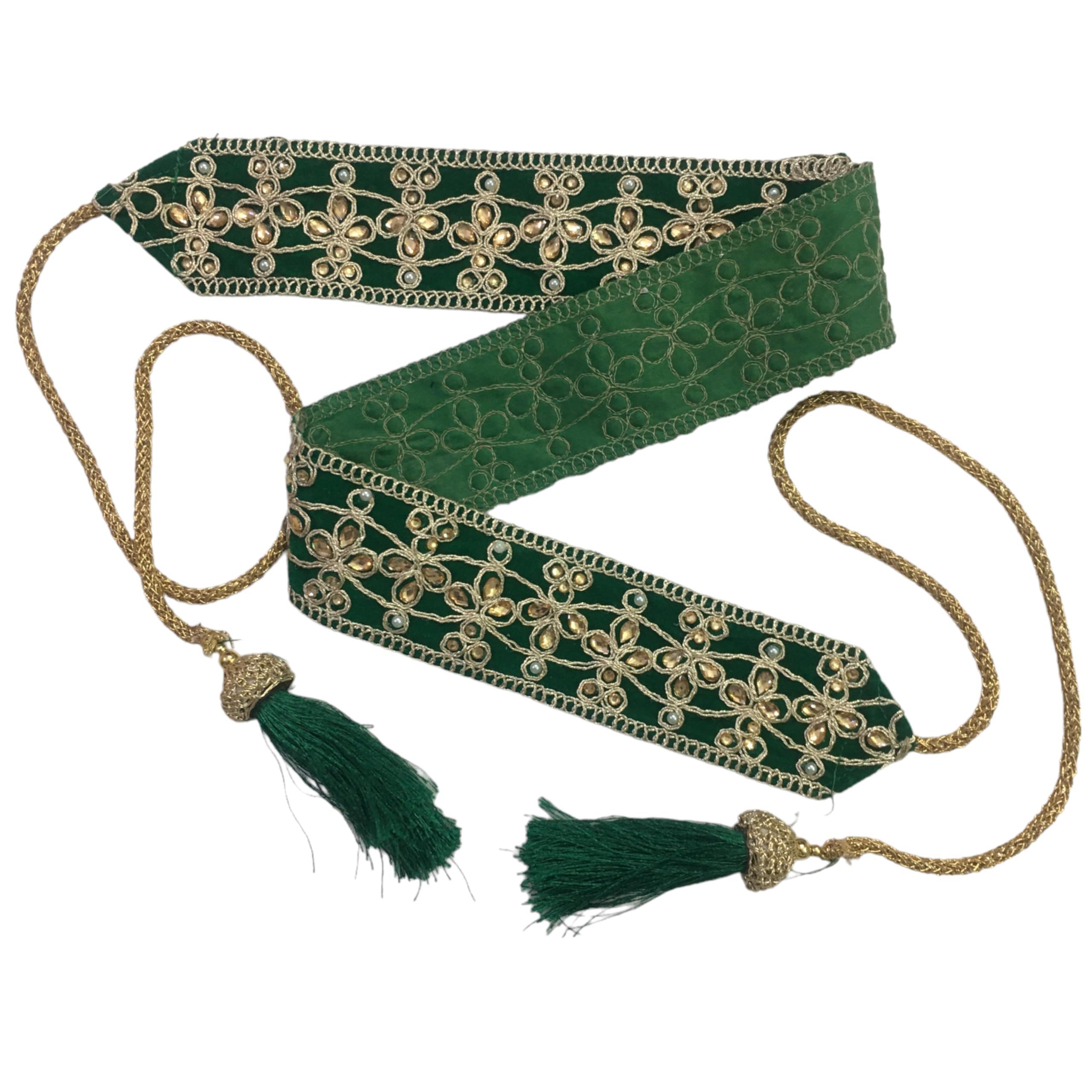 Women's Green Color Kamarband (Bridal Belt) with Stone Design Golden Embroidery (Adjustable) width 5.8cm/Waist Hip Belt/Lehnga Belt/Saree Belt-image-49
