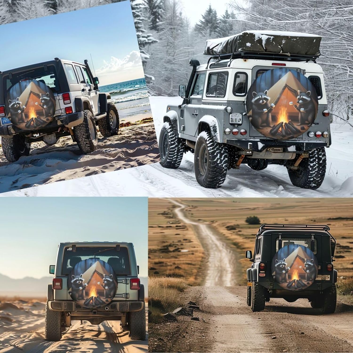 Raccoons Camping Spare Tire Cover for Rv SUV Trailer Truck Camper,Funny Tire Cover Waterproof Wheel Protectors for Camping Outdoor Travel,Universal Fit,15 inch