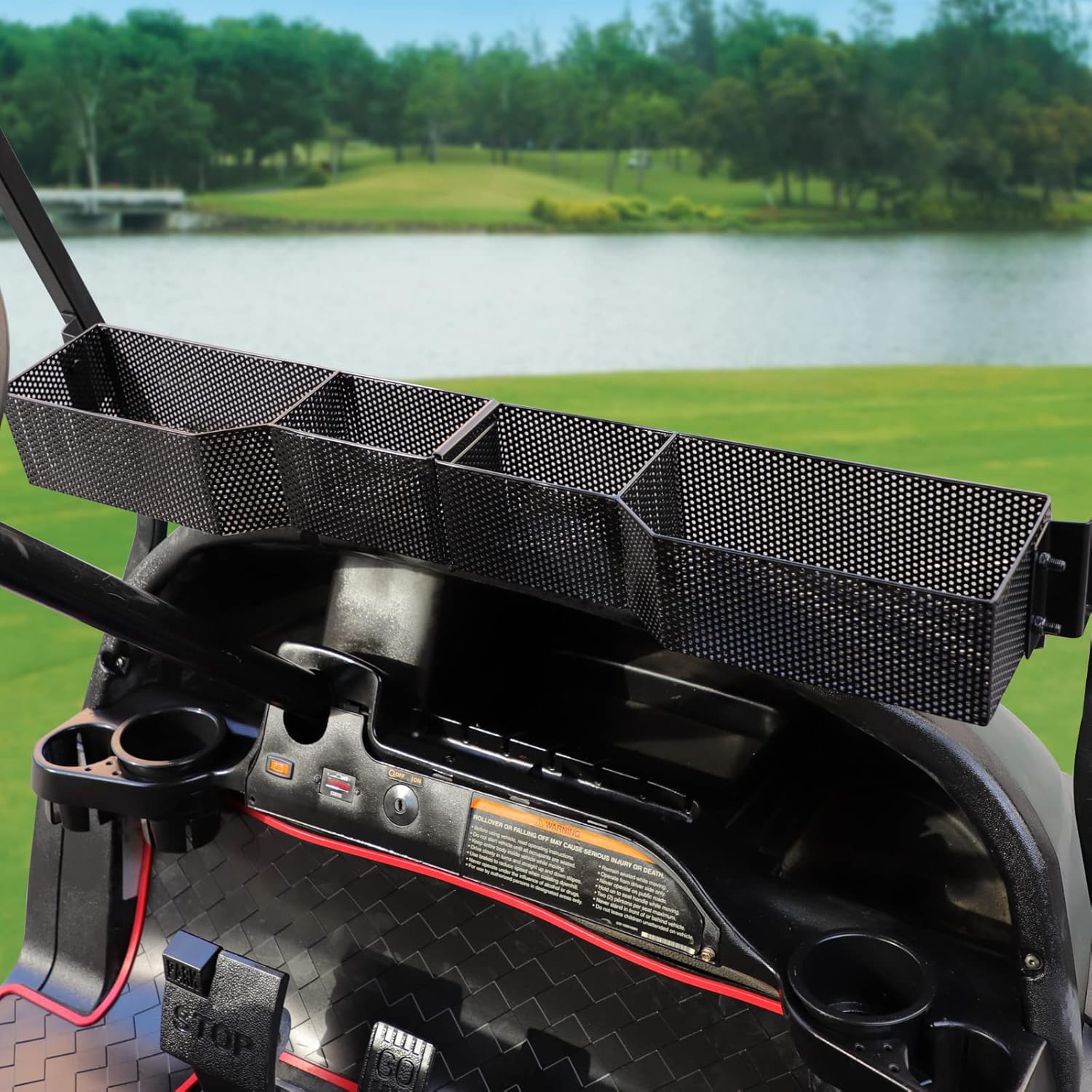 Roykaw Golf Cart Front Inner Basket Dash Storage/Tray Organizer Rack for Club Car DS/Precedent/Tempo/Onward G&E Golf Cart,Upgrade Larger Compartments & More Sturdy and Durable, Easy Installation