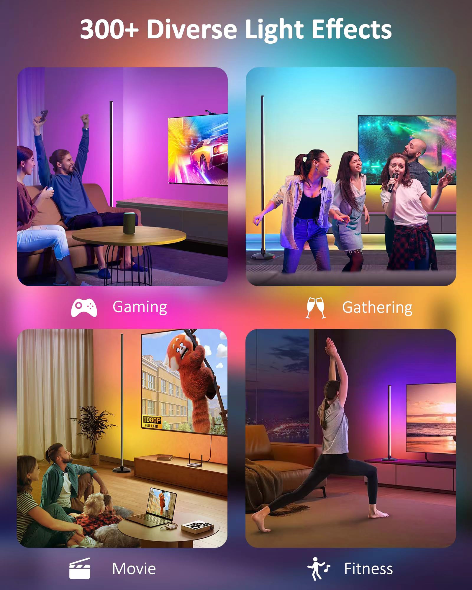 Lámpara de pie de esquina RGB:  16 millones de colores DIY y más de 68 luces LED de escena inteligente y moderna con temporizador, sincronización de música, aplicación y control remoto lámpara de 3