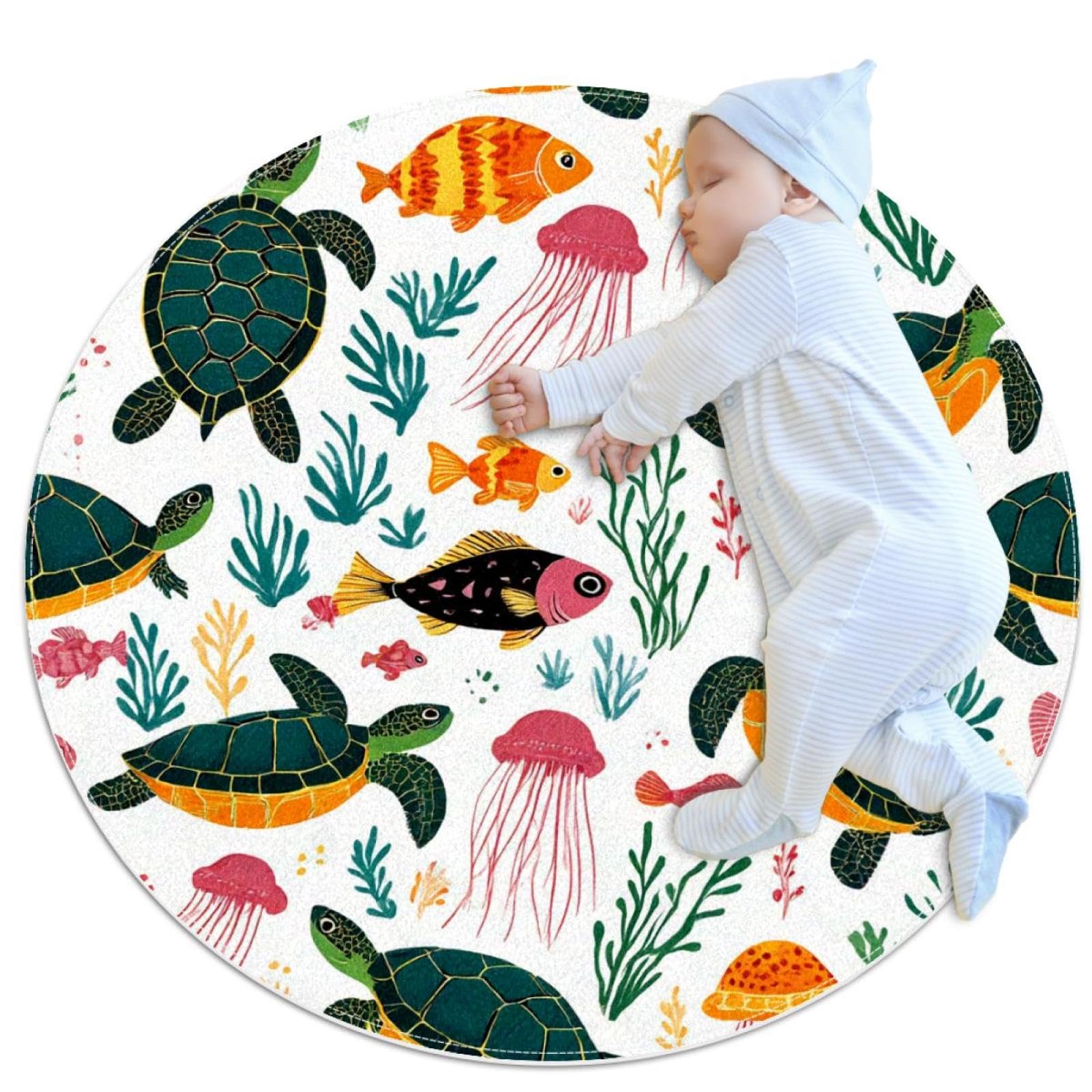 Tapis de salle de bain poissons et tortues pour chambre d'enfant ludique