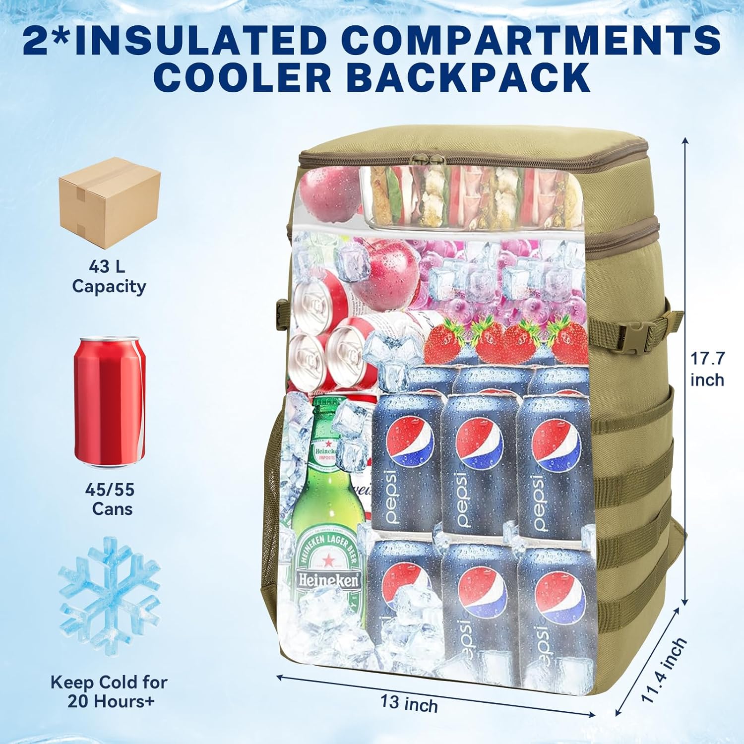 Backpack Cooler,45/55 Cans Backpack Coolers Insulated Leak Proof for Men Women,43L Soft Lightweight Travel Cooler Lunch Box Backpack for Hiking,Camping,Beach - Image 4