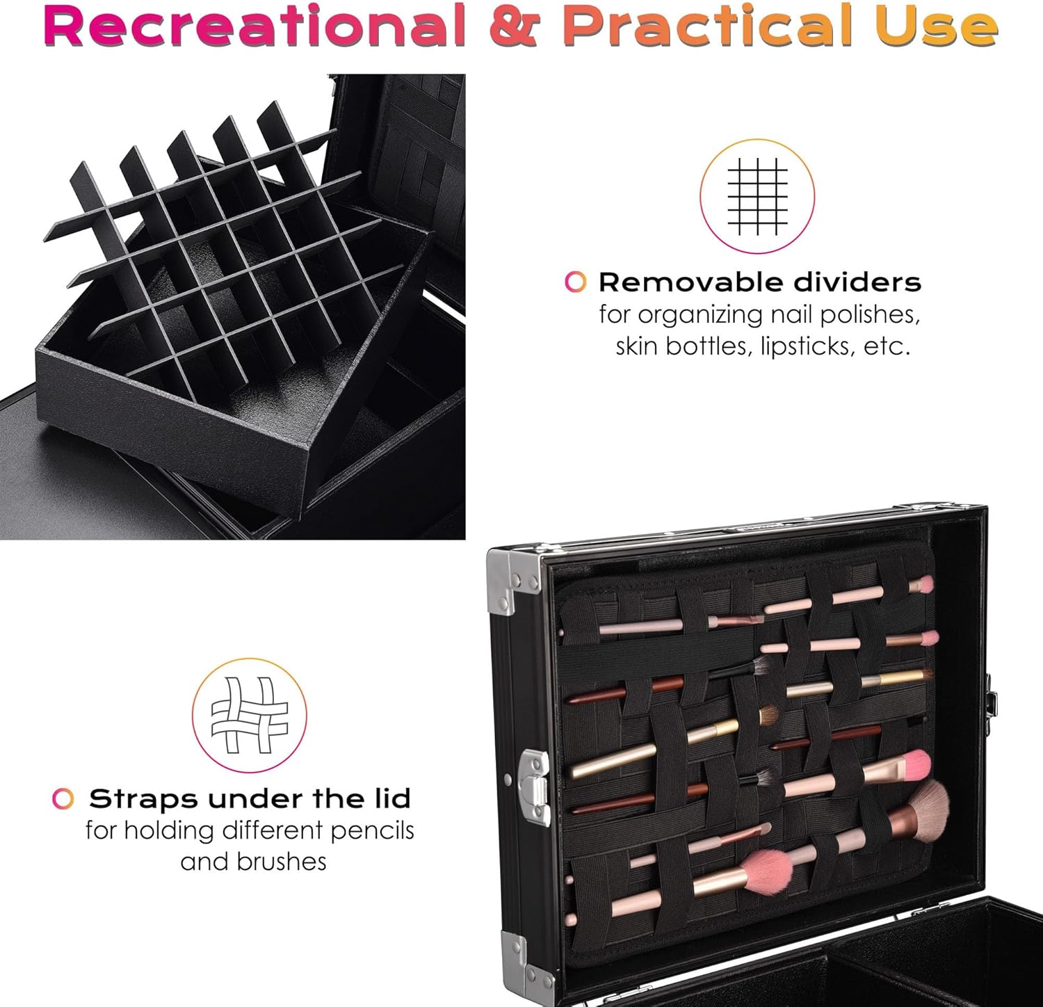 BYOOTIQUE Portable Manicure Table Nail Station Rolling Makeup Case with 4 Drawers Nail Table Storage for Makeup Artist Nail Tech Manicurist, Black, 33" x 16" x 31"