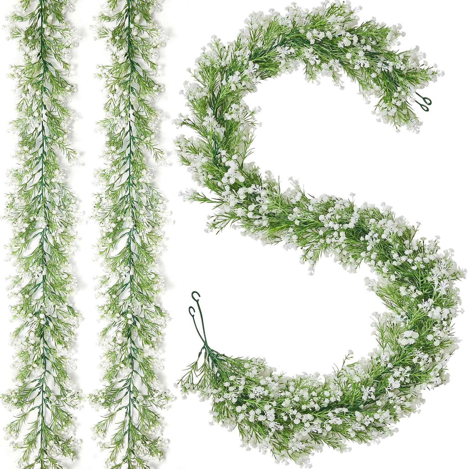 NZWBSHSSP 2Pcs Babys Breath Garland 5.9ft White Artificial Baby Breath Flower Vines Faux Garland Gypsophila Hanging Flower Vines for Wedding Arch Party Table Home Backdrop Wall Decor